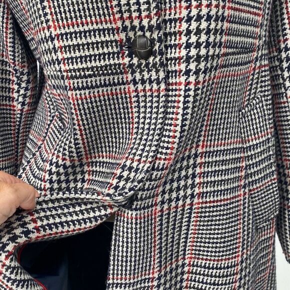 Tommy Hilfiger Classics 12 Wool Blend Houndtooth Plaid Coat Navy Red Cream Pocke - Picture 6 of 16